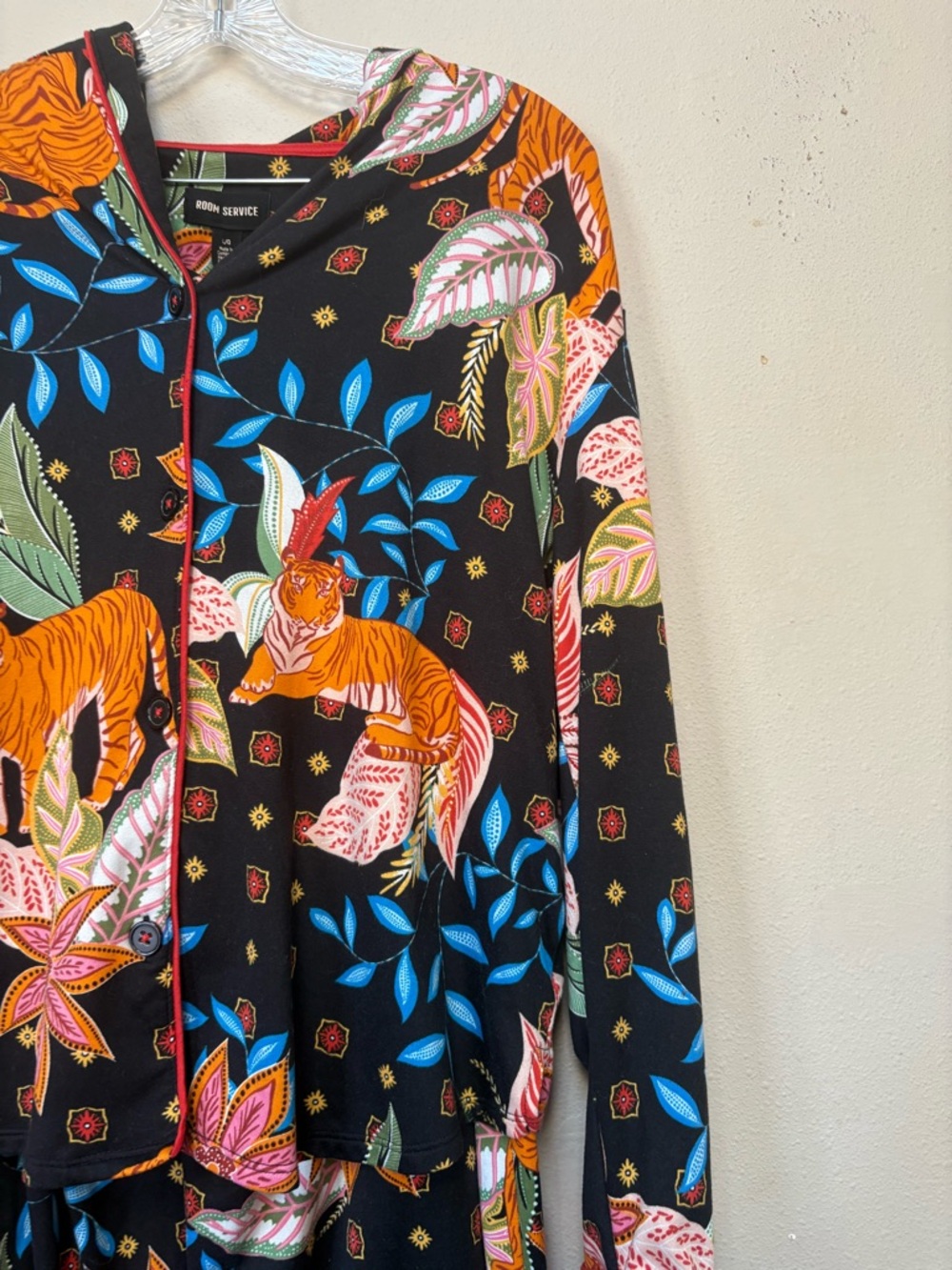 Tiger Print Pajama Set Matching Lounge Set Floral Animal Print Size L/G - Picture 6 of 10